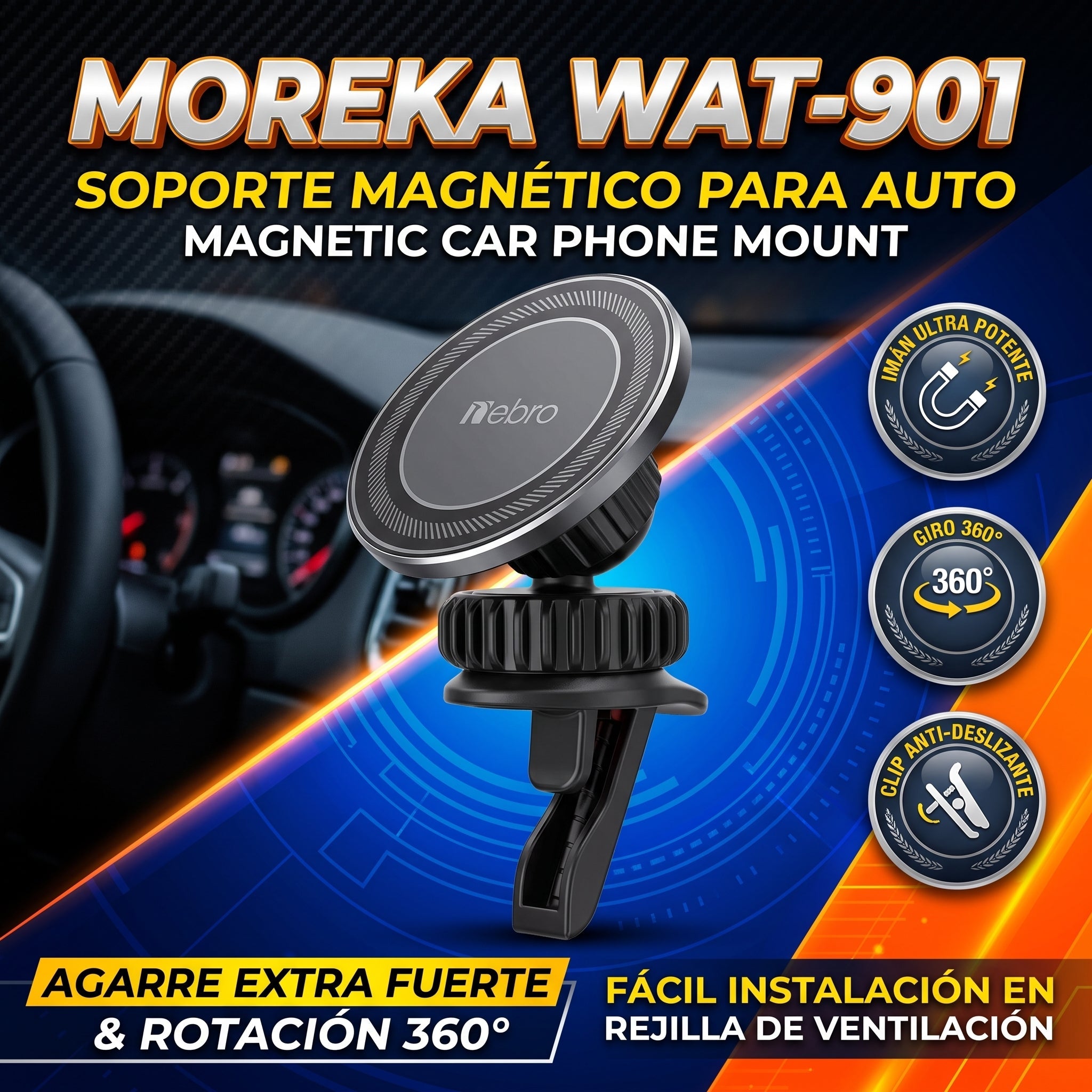 Soporte Magnético Nebro WAT-901 para Aire Acondicionado de Auto con Giro de 360° - Imagen 4