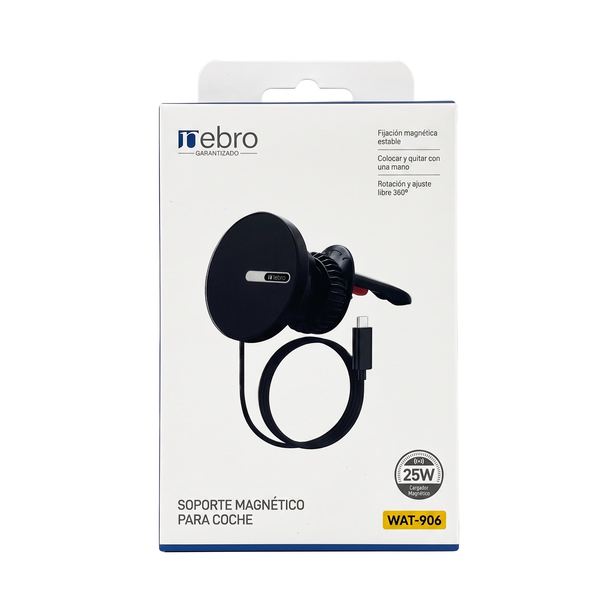 Soporte Magnético para Coche Nebro WAT-906 con Carga de 25W Rotación de 360° Cable Tipo C - Imagen 10