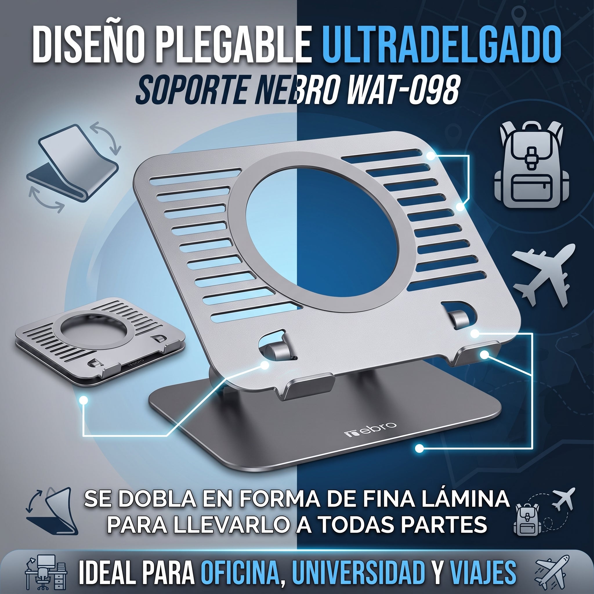 Soporte Refrigerante de Aleación Nebro WAT-098 Plegable y Silencioso para Laptop - Imagen 3