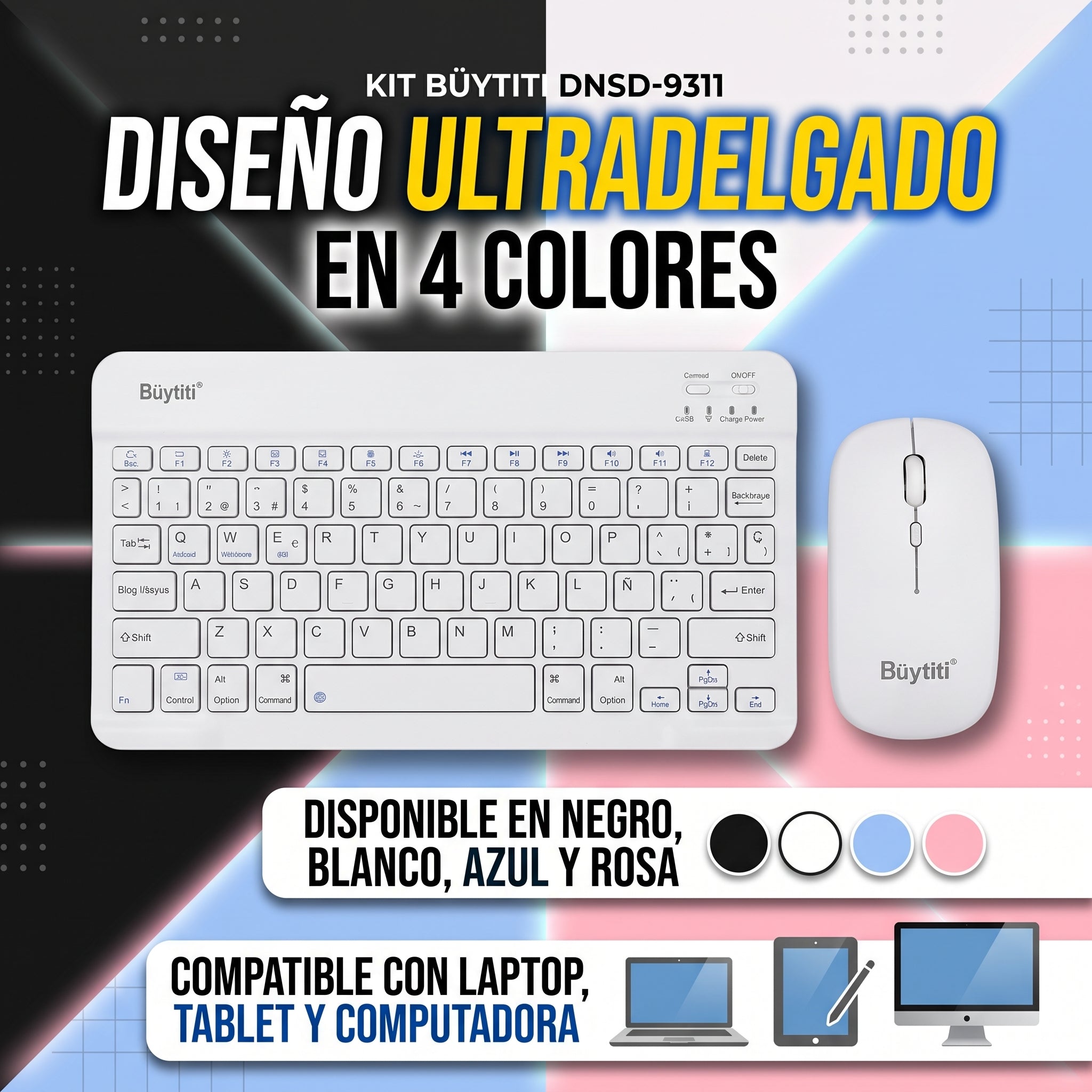 Kit de Teclado y Ratón Inalámbricos Büytiti DNSD-9311 Bluetooth Ultradelgado - Imagen 2