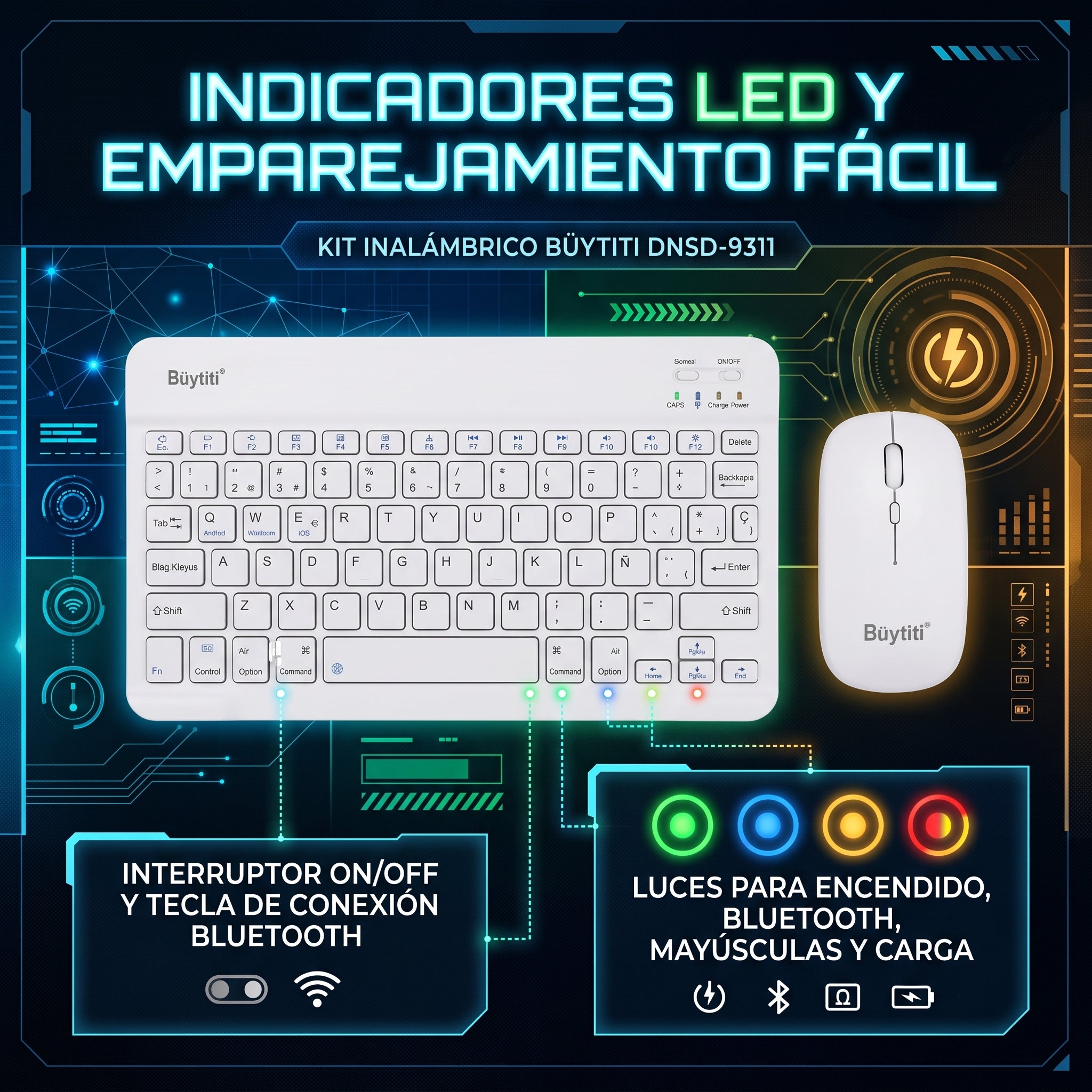 Kit de Teclado y Ratón Inalámbricos Büytiti DNSD-9311 Bluetooth Ultradelgado - Imagen 3