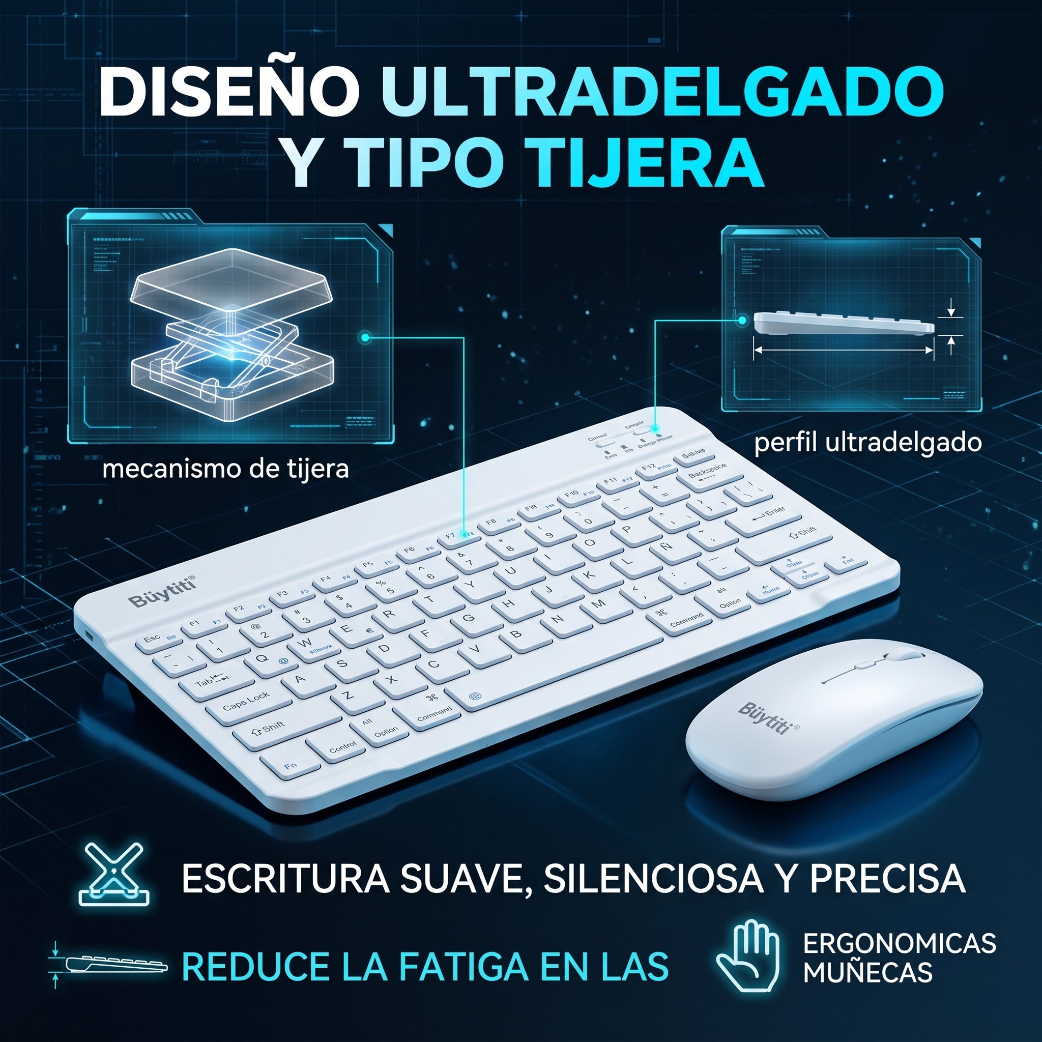 Kit de Teclado y Ratón Inalámbricos Büytiti DNSD-9311 Bluetooth Ultradelgado - Imagen 4