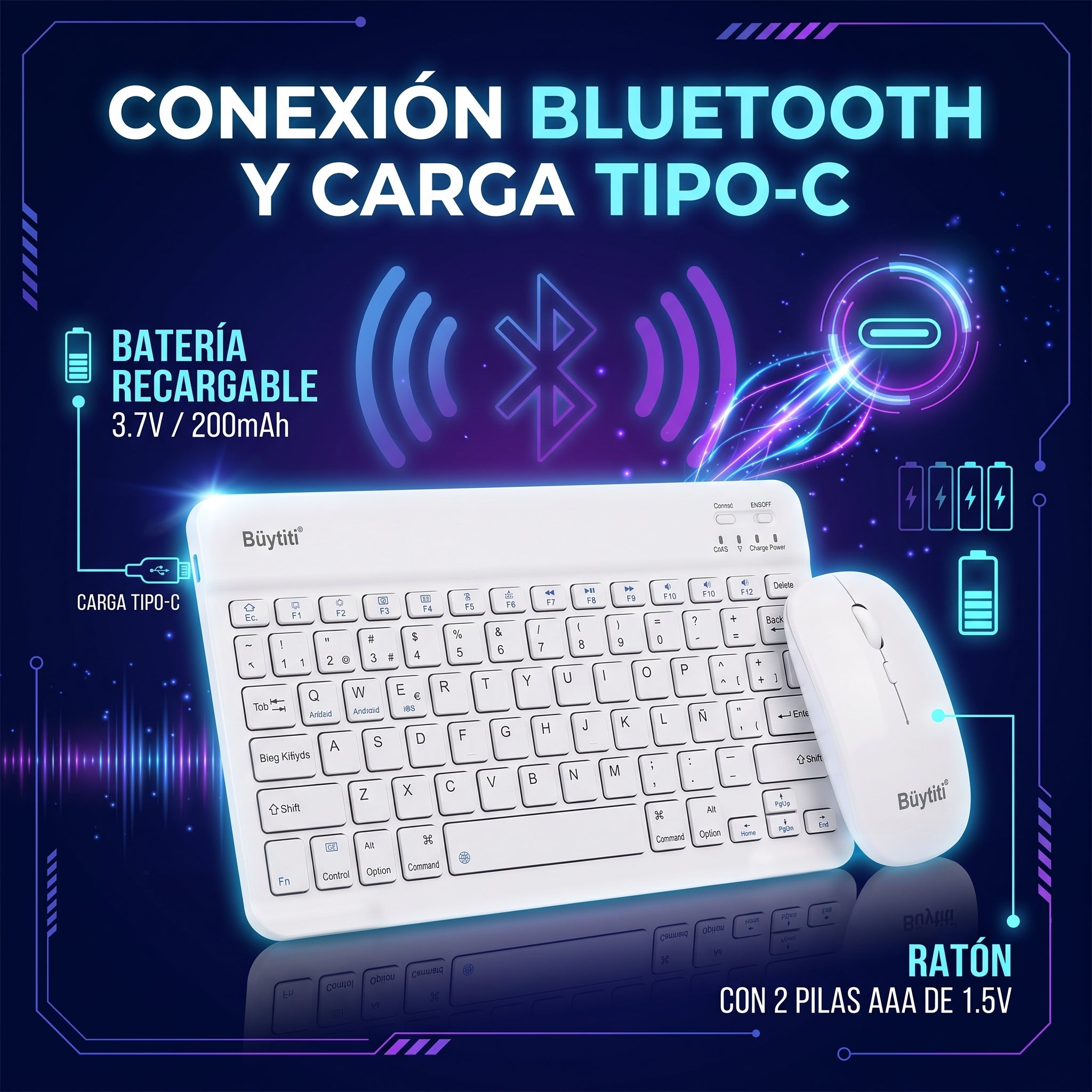 Kit de Teclado y Ratón Inalámbricos Büytiti DNSD-9311 Bluetooth Ultradelgado - Imagen 5