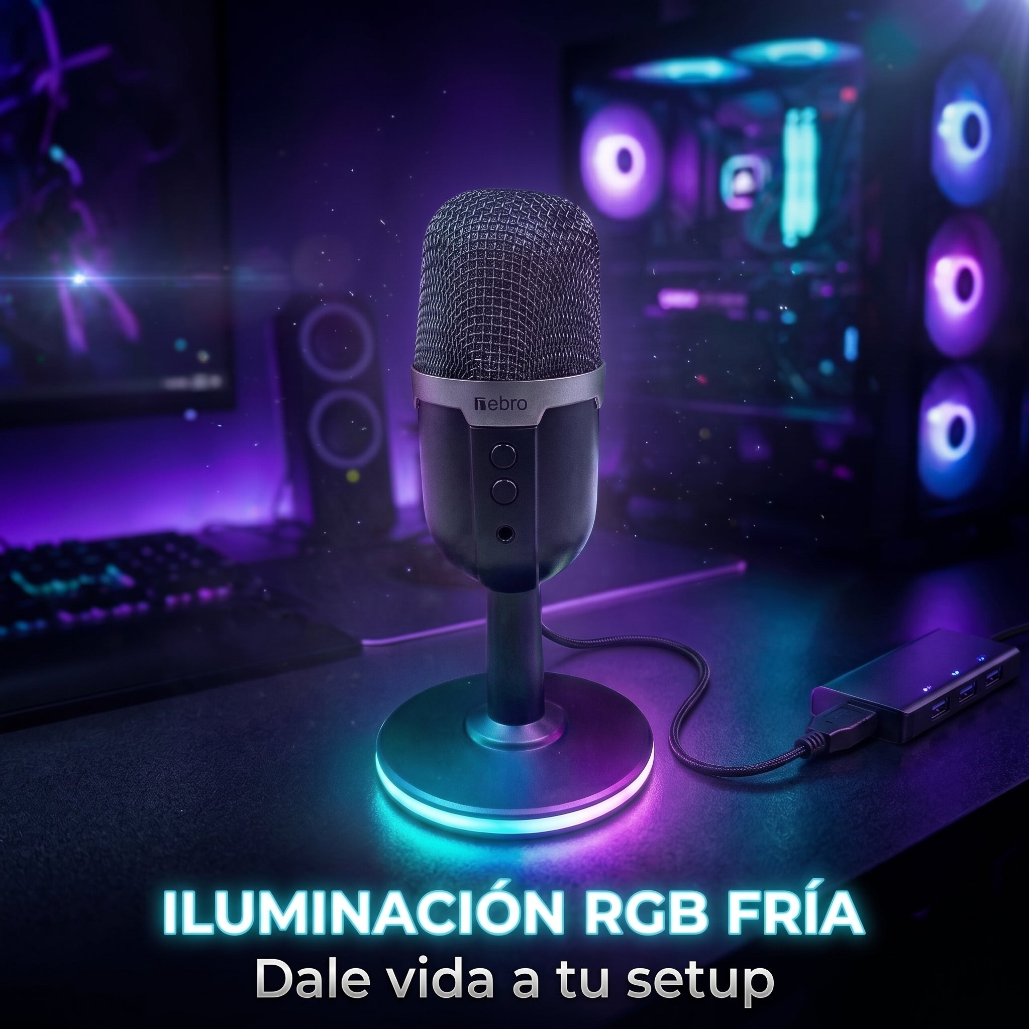 Micrófono Nebro WAT-097 Gamer Escritorio Luces RGB Plug And Play - Imagen 3