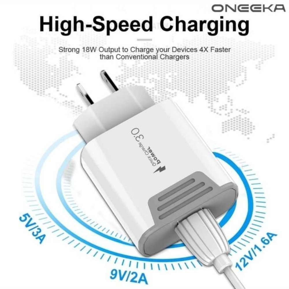 Cargador Oneeka N-D07 QC 3.0A cable tipo V8 - Imagen 2