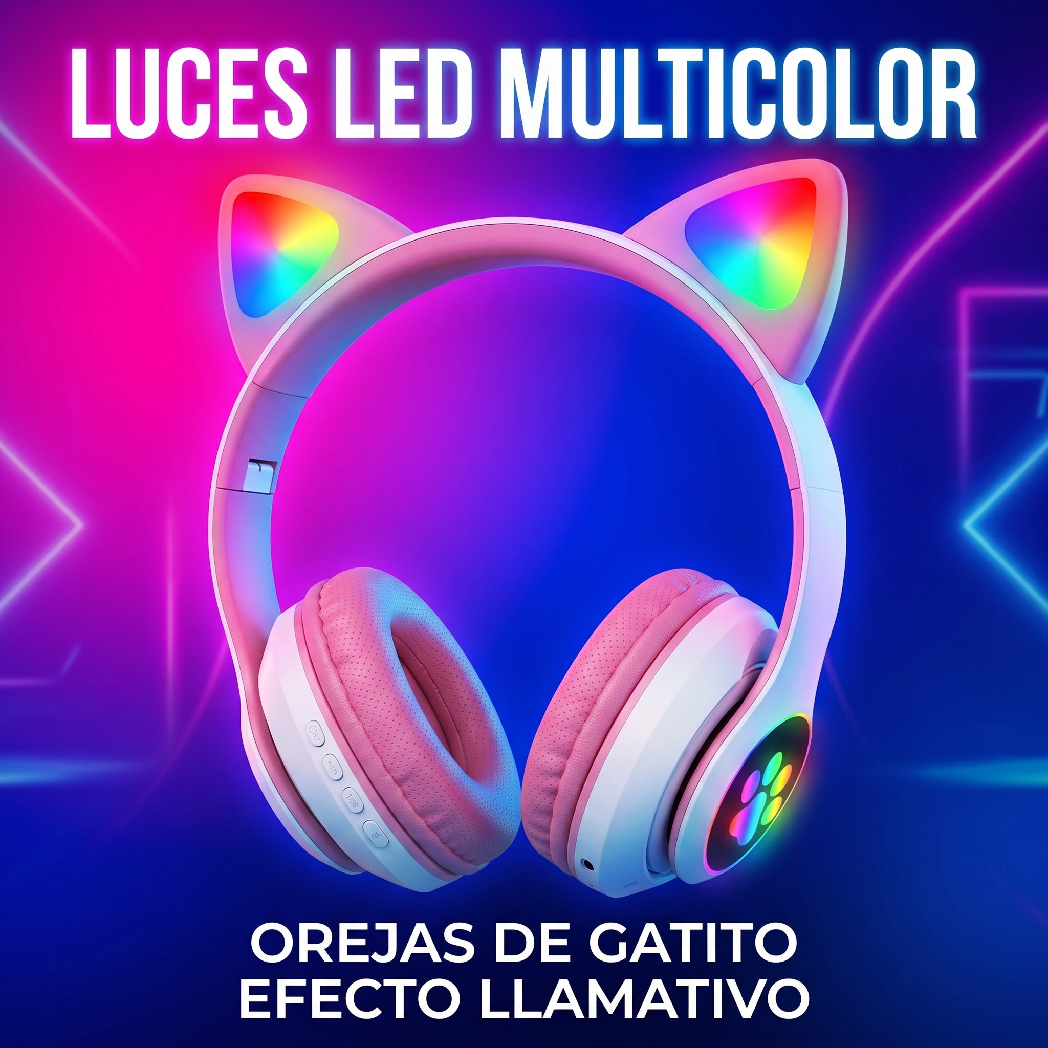Audífonos Inalámbricos YISEN JST-28 con Diadema de Orejas de Gatito y Luces LED Multicolor - Imagen 4