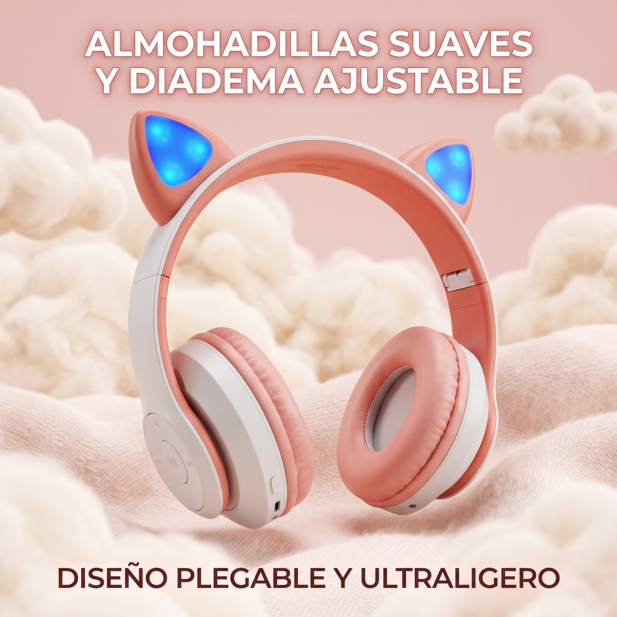 Audífonos Inalámbricos YISEN JST-28 con Diadema de Orejas de Gatito y Luces LED Multicolor - Imagen 6