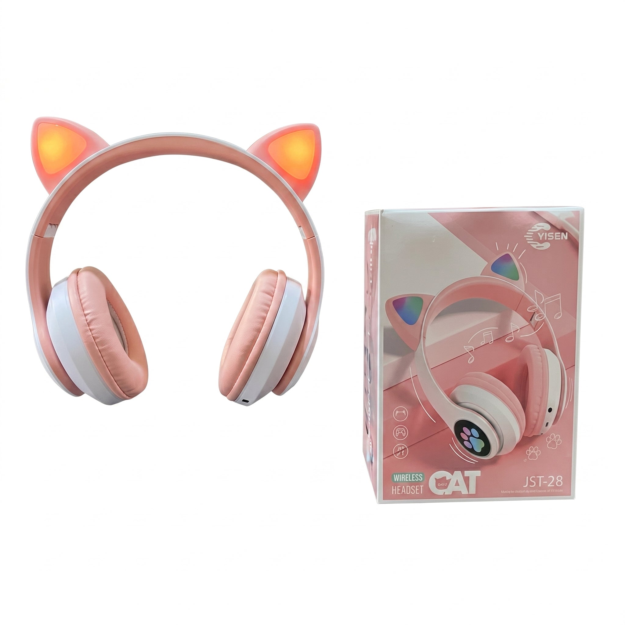 Audífonos Inalámbricos YISEN JST-28 con Diadema de Orejas de Gatito y Luces LED Multicolor - Imagen 10