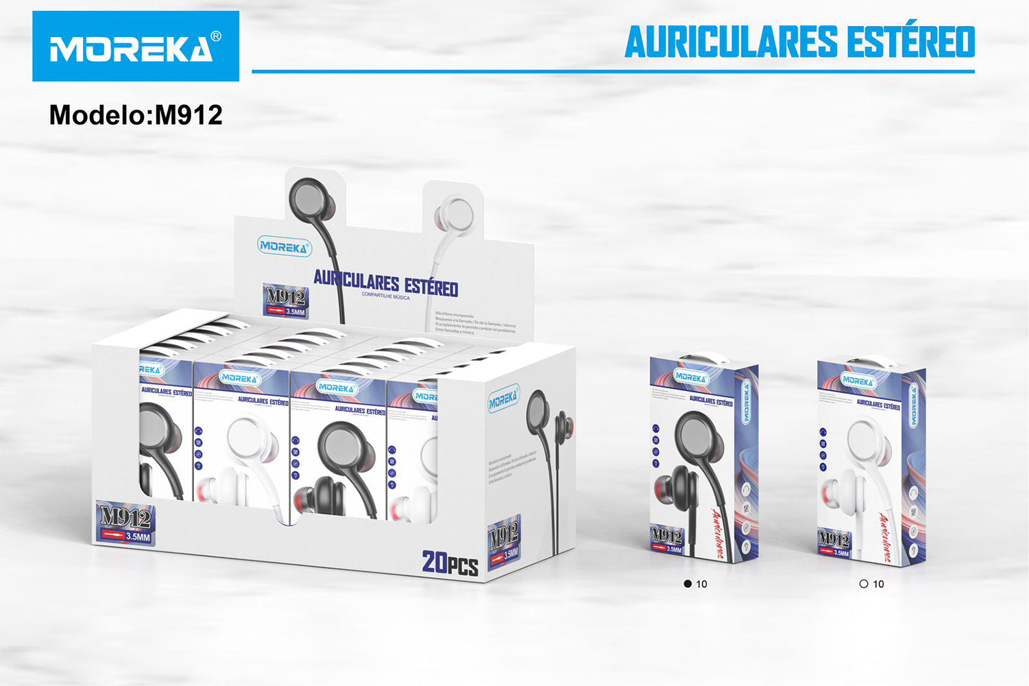 Audifonos Moreka M-912, Alámbricos, Manos Libres, 3.5mm — Bluetooth 5.3 TWS - Imagen 2