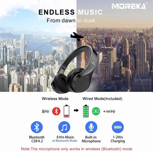 Audífonos Diadema Bluetooth Moreka ST2 Inalámbrico Plegable - Imagen 3