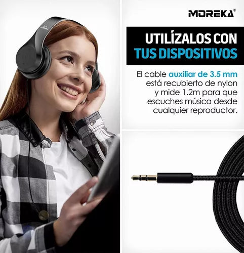 Audífonos Diadema Bluetooth Moreka ST2 Inalámbrico Plegable - Imagen 5