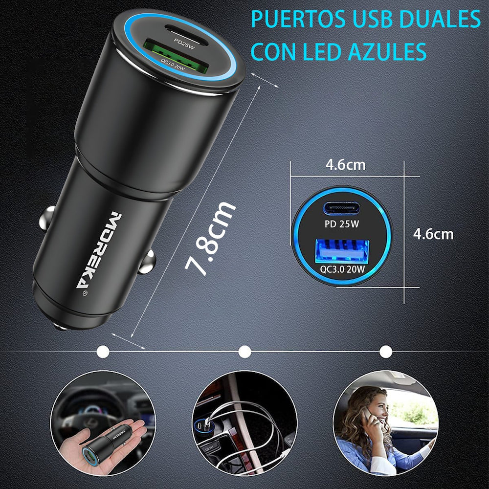 Cargador De Carro Moreka CP005 Plug In 45W USB y Tipo C - Imagen 6