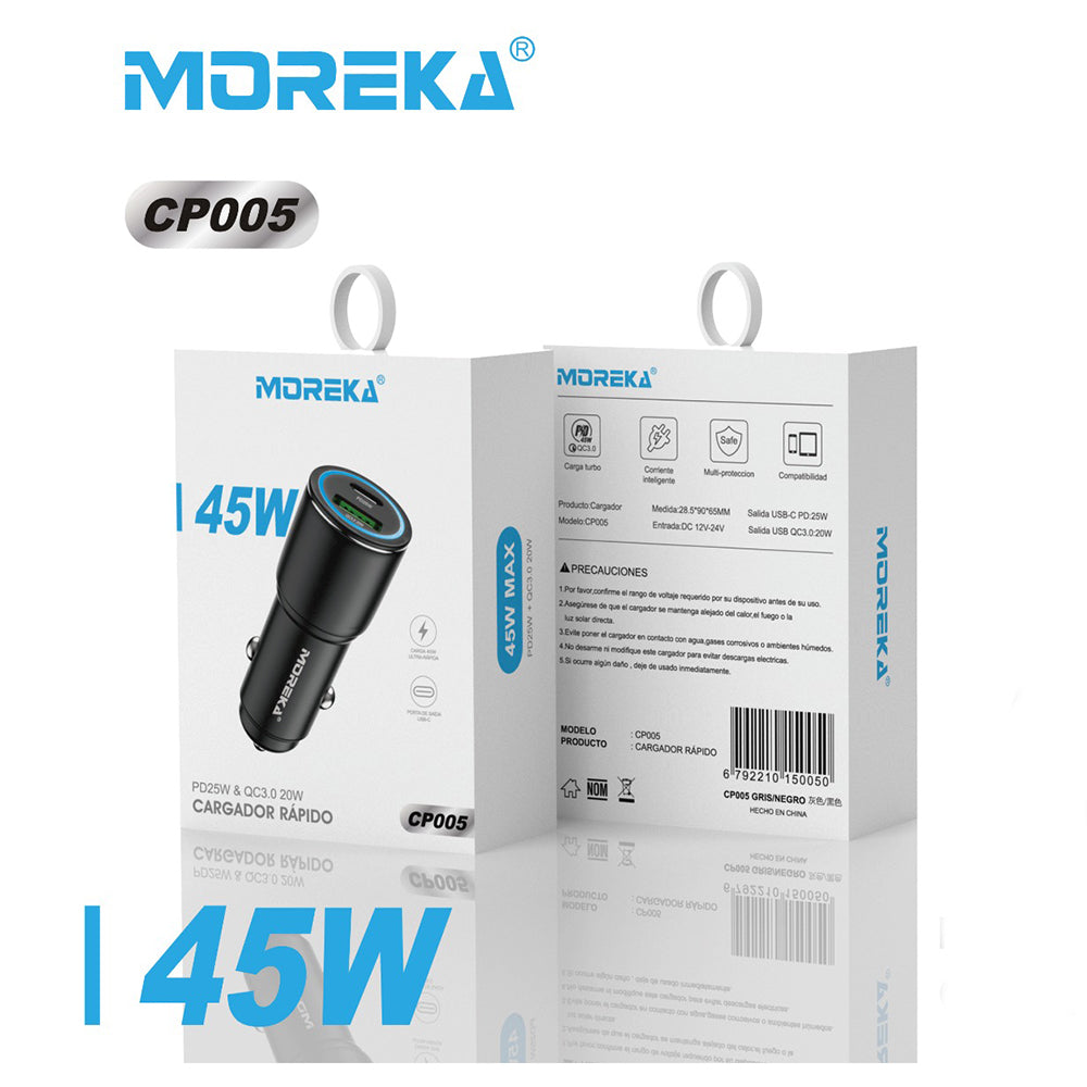 Cargador De Carro Moreka CP005 Plug In 45W USB y Tipo C - Imagen 10