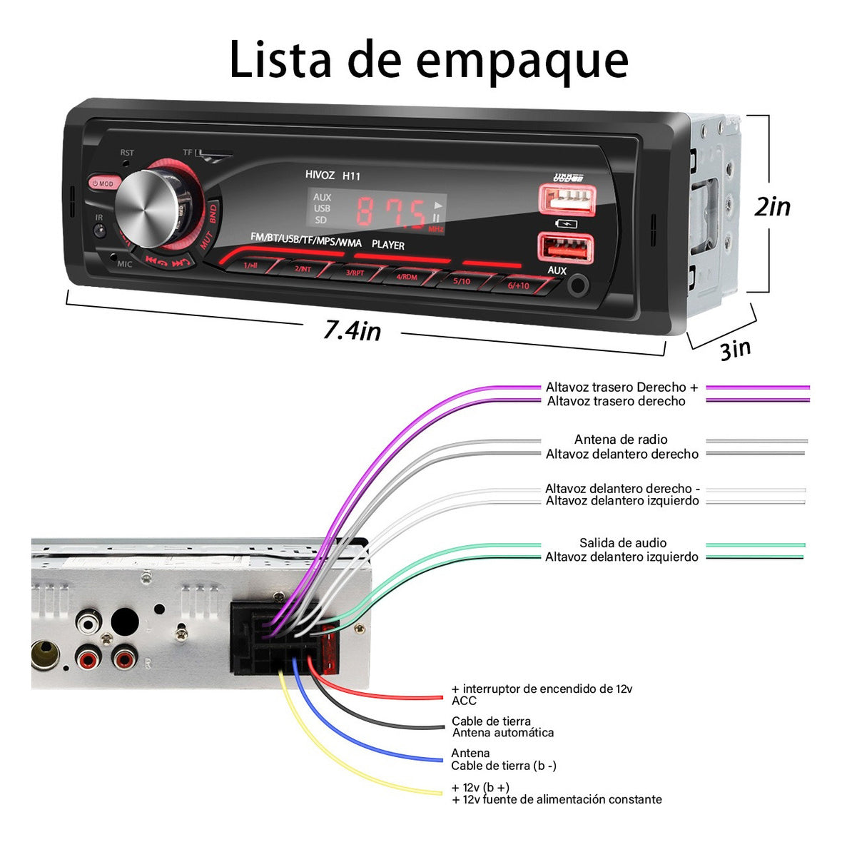 Auto Estereo Coche Reproductor Mp3 Radio Con Bt Aux 2usb Sd SY-1200 - Imagen 2
