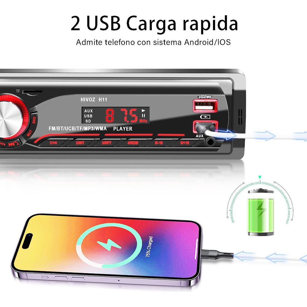 Auto Estereo Coche Reproductor Mp3 Radio Con Bt Aux 2usb Sd SY-1200 - Imagen 3