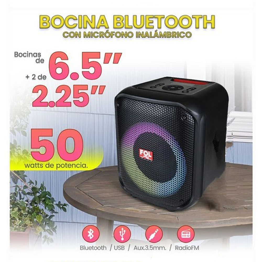 Bocina Bluetooth 50W 6.5 + 2 de 2.25 2000mAh FOL FS-L1216 - Imagen 3