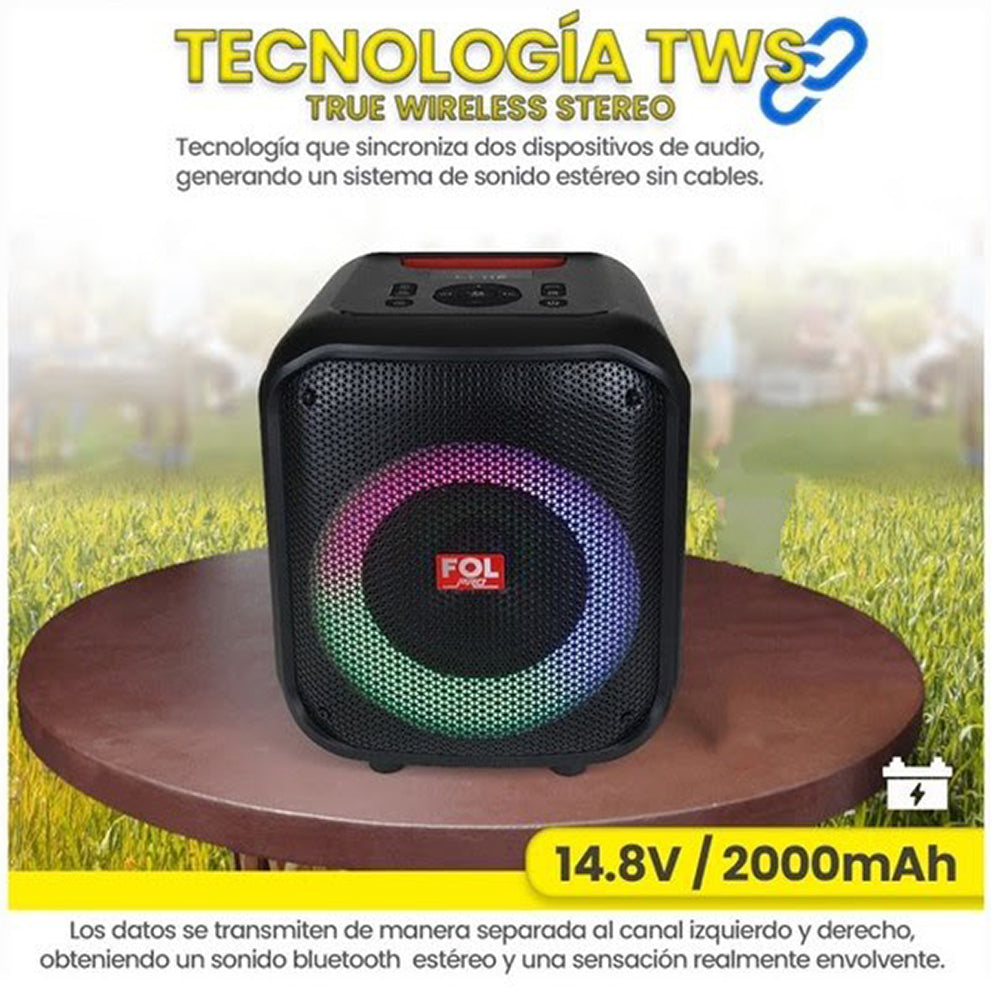 Bocina Bluetooth 50W 6.5 + 2 de 2.25 2000mAh FOL FS-L1216 - Imagen 4