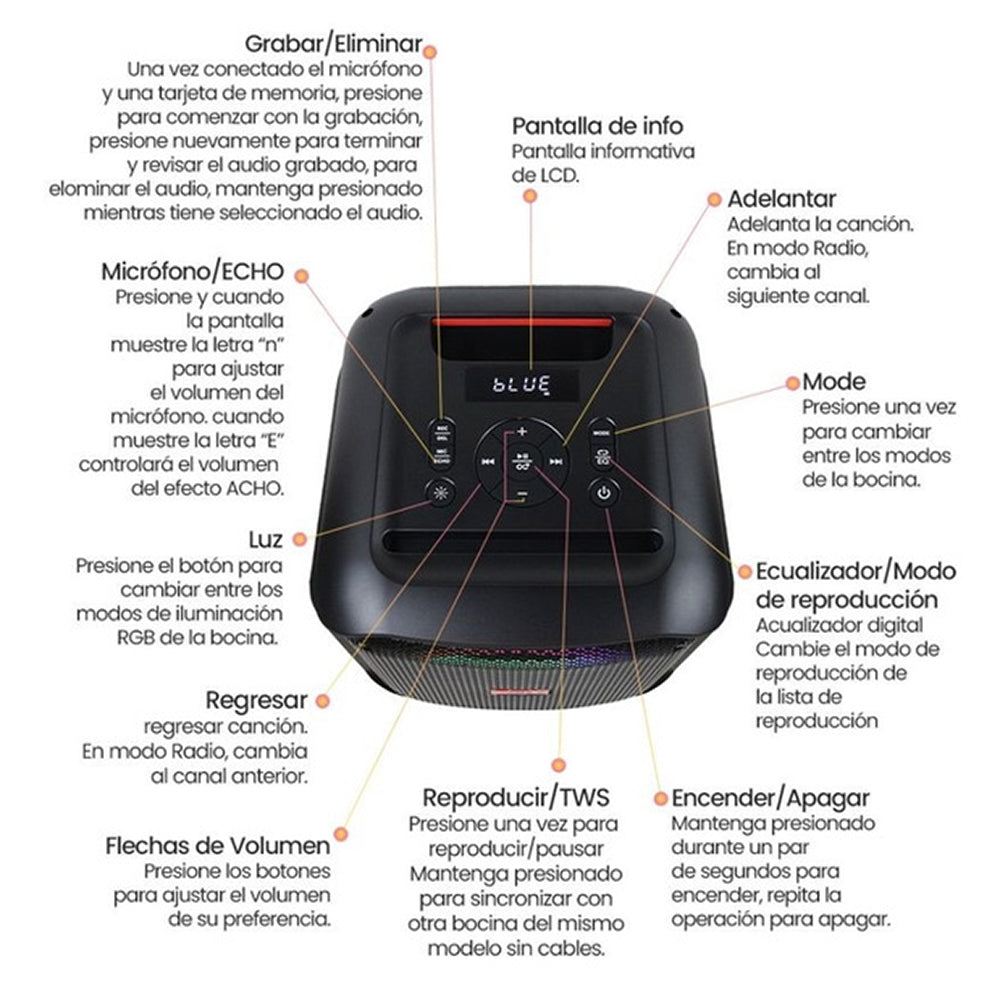 Bocina Bluetooth 50W 6.5 + 2 de 2.25 2000mAh FOL FS-L1216 - Imagen 6