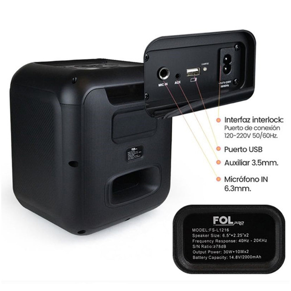Bocina Bluetooth 50W 6.5 + 2 de 2.25 2000mAh FOL FS-L1216 - Imagen 7