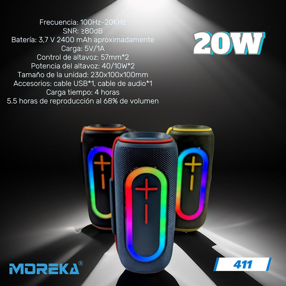 Bocina Moreka 411 20W, Bluetooth, TF Card, Radio FM, USB Contra Agua IPX6 - Imagen 3