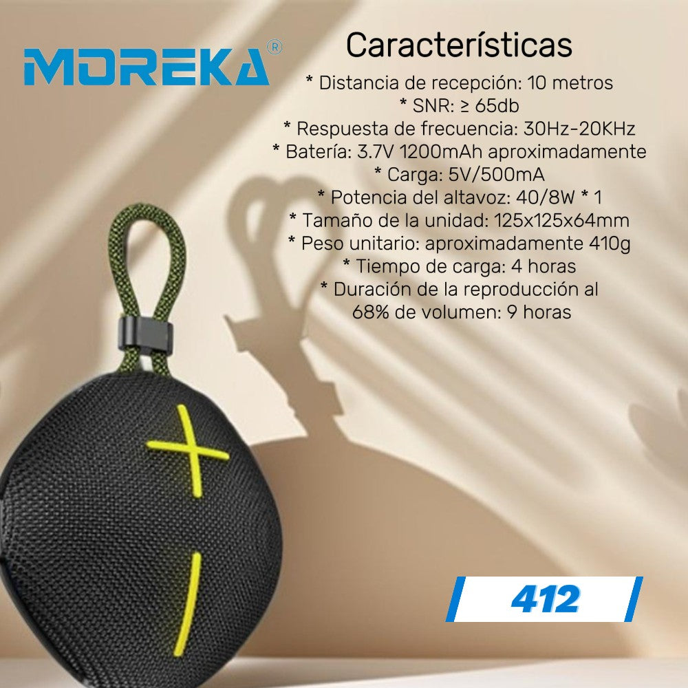 Bocina Moreka 412 8W, Bluetooth, TF Card, Radio FM, USB Contra Agua IPX6 - Imagen 3