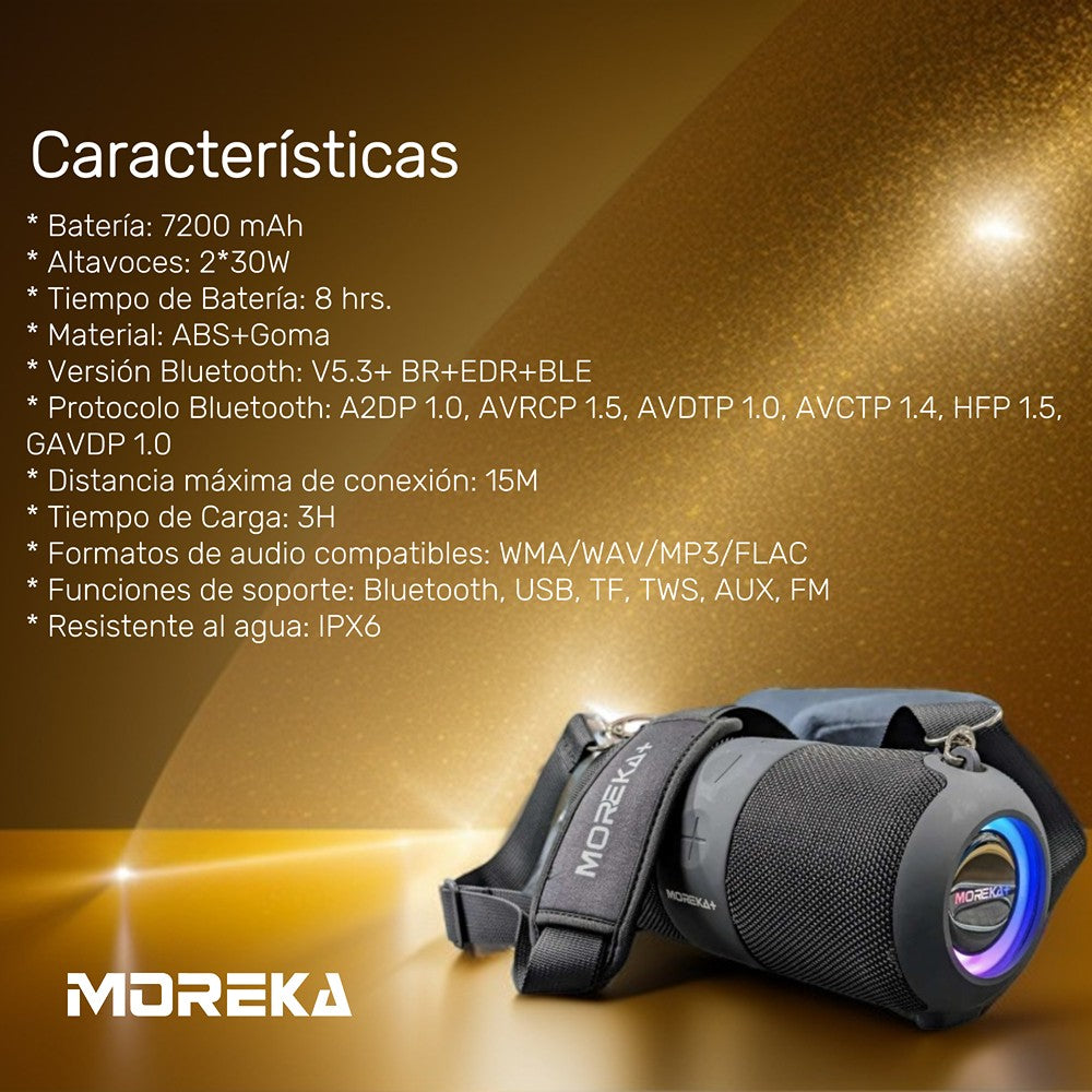 Bocina Moreka+ A6 60W, Bluetooth, TF Card, Radio FM, USB Contra Agua IPX6 - Imagen 5