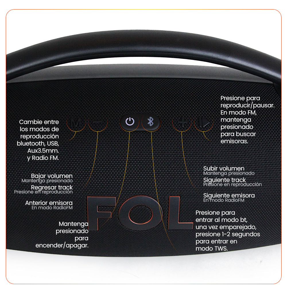 Bocina Bluetooth, contra agua 110W 6000mAh FOL FS-R207 - Imagen 5