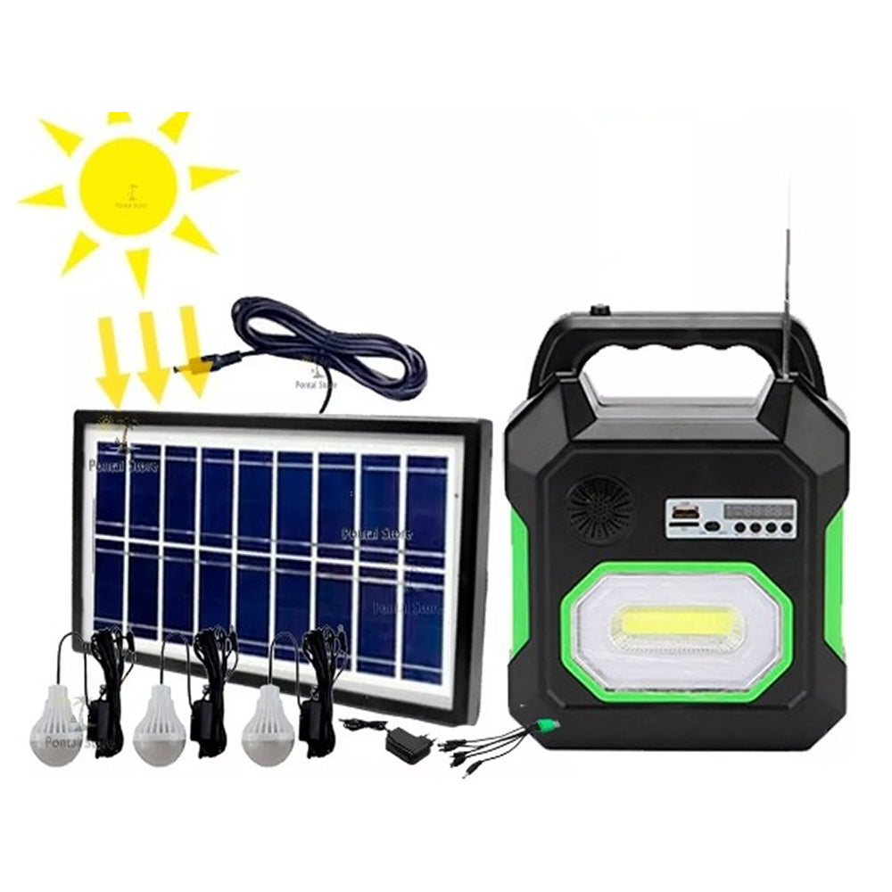 Mini Sistema Solar Radio FM 3 Focos Linterna Power Bank MOR-15 - Imagen 2