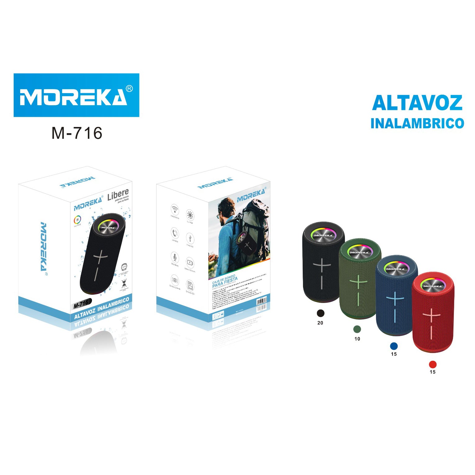 Bocina Bluetooth Moreka M-716 TF Card Radio FM Resistente al agua - Imagen 2