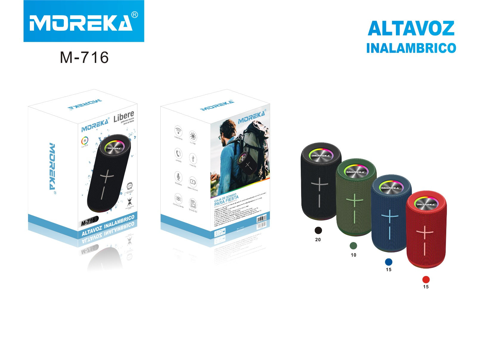 Bocina Bluetooth Moreka M-716 TF Card Radio FM Resistente al agua - Imagen 8