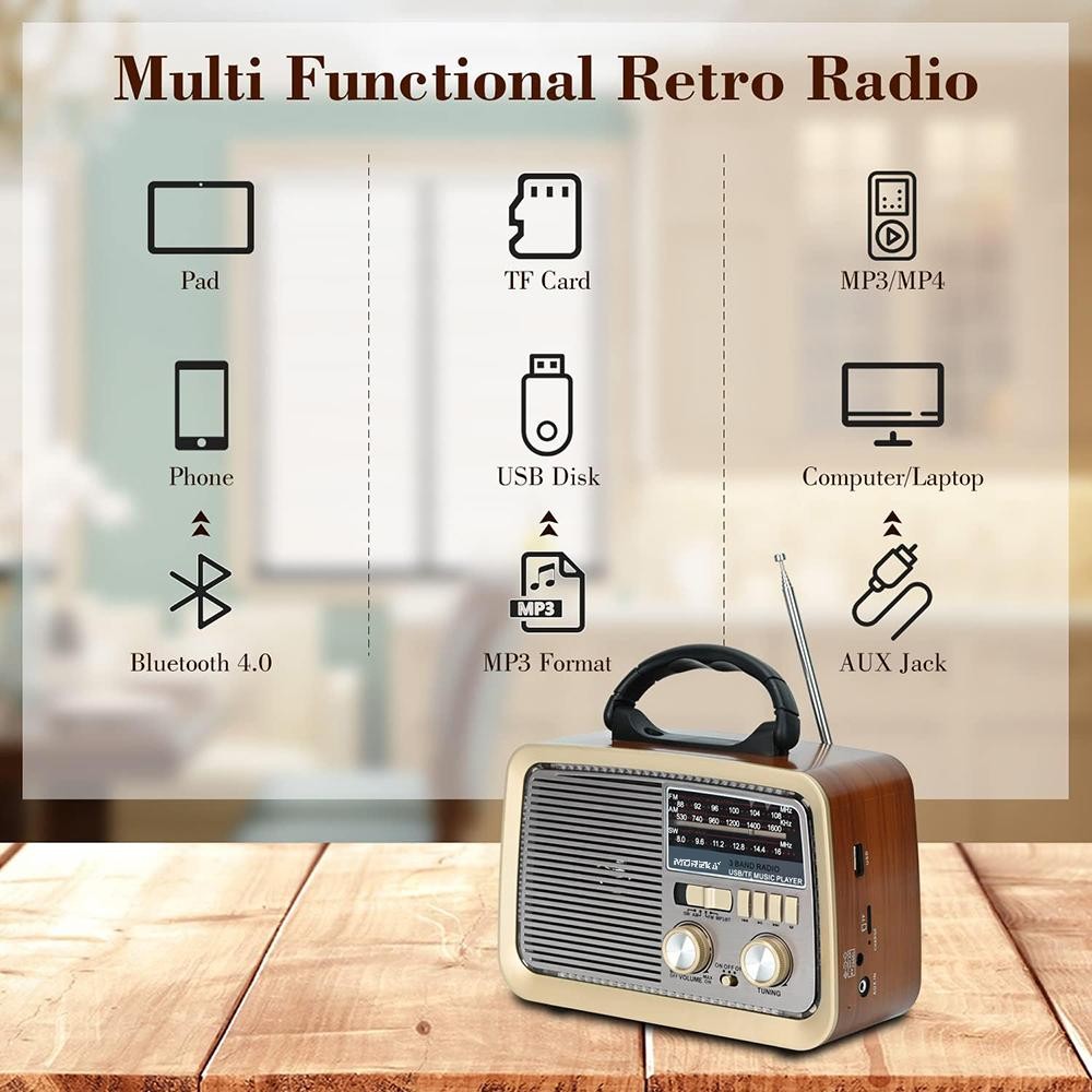 Bocina Radio FM - AM Moreka 224, Bluetooth, TF Card, Lampara, USB - Imagen 3