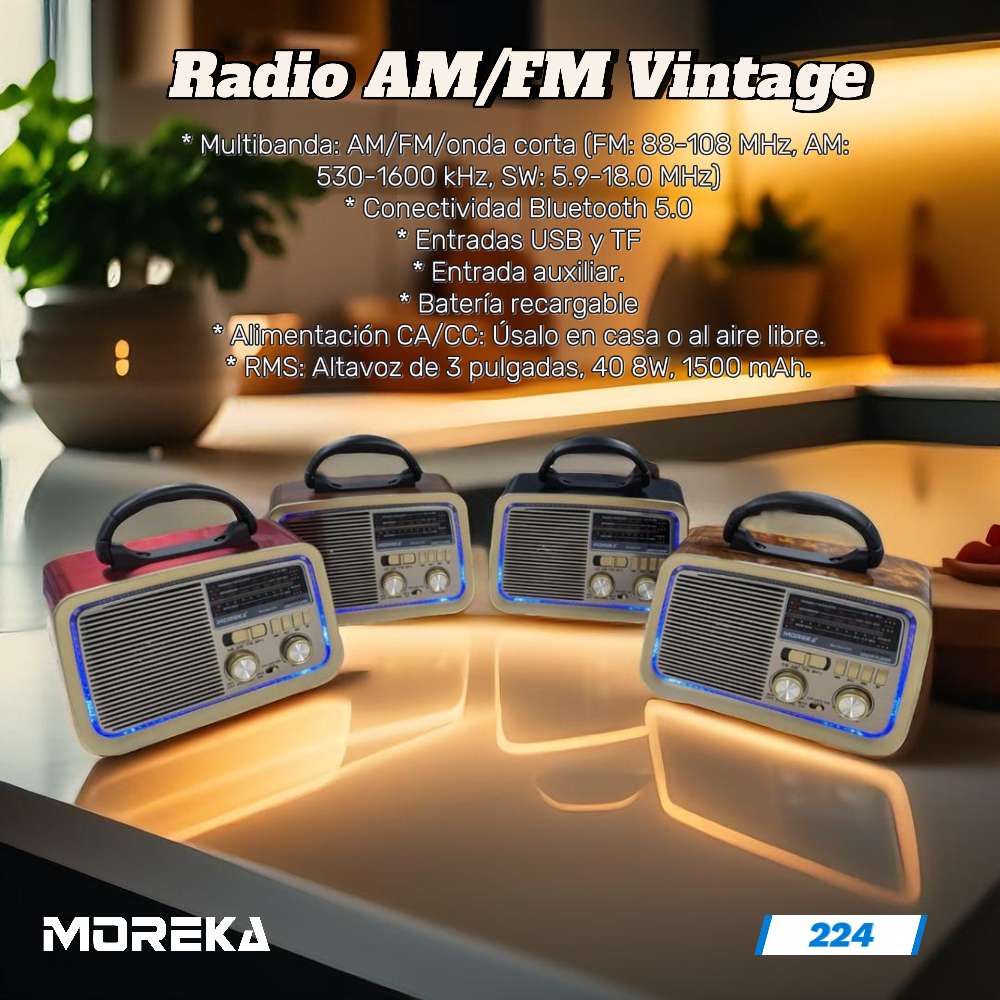 Bocina Radio FM - AM Moreka 224, Bluetooth, TF Card, Lampara, USB - Imagen 5