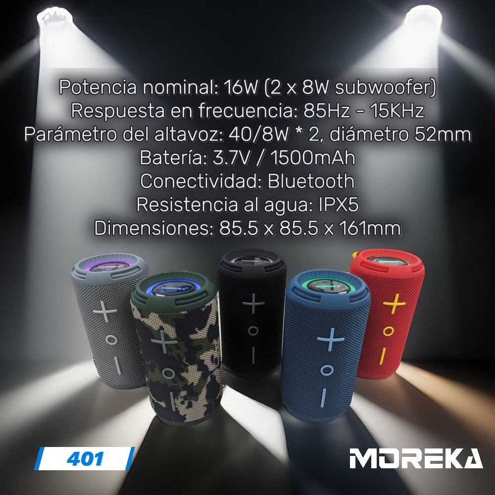 Bocina Moreka 401 16W, Bluetooth, TF Card, Radio FM, USB Contra Agua IPX5 - Imagen 8