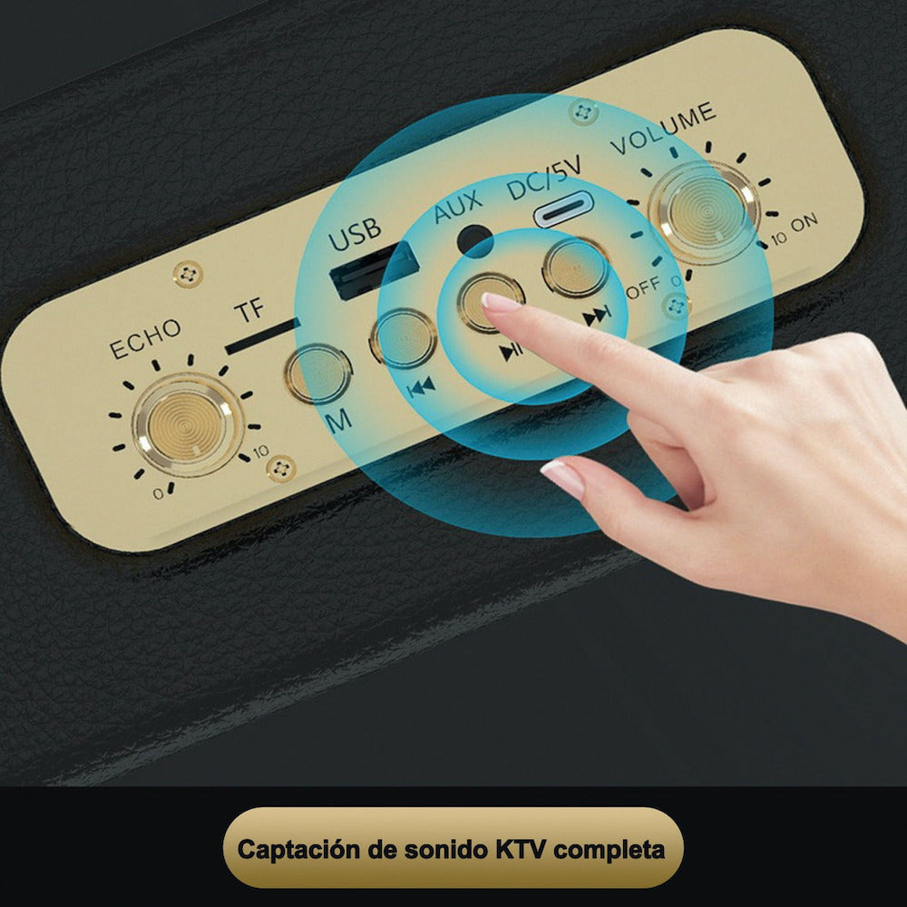 Bocina Karaoke Bluetooth FM dual microfonos retro Moreka 382 - Imagen 3