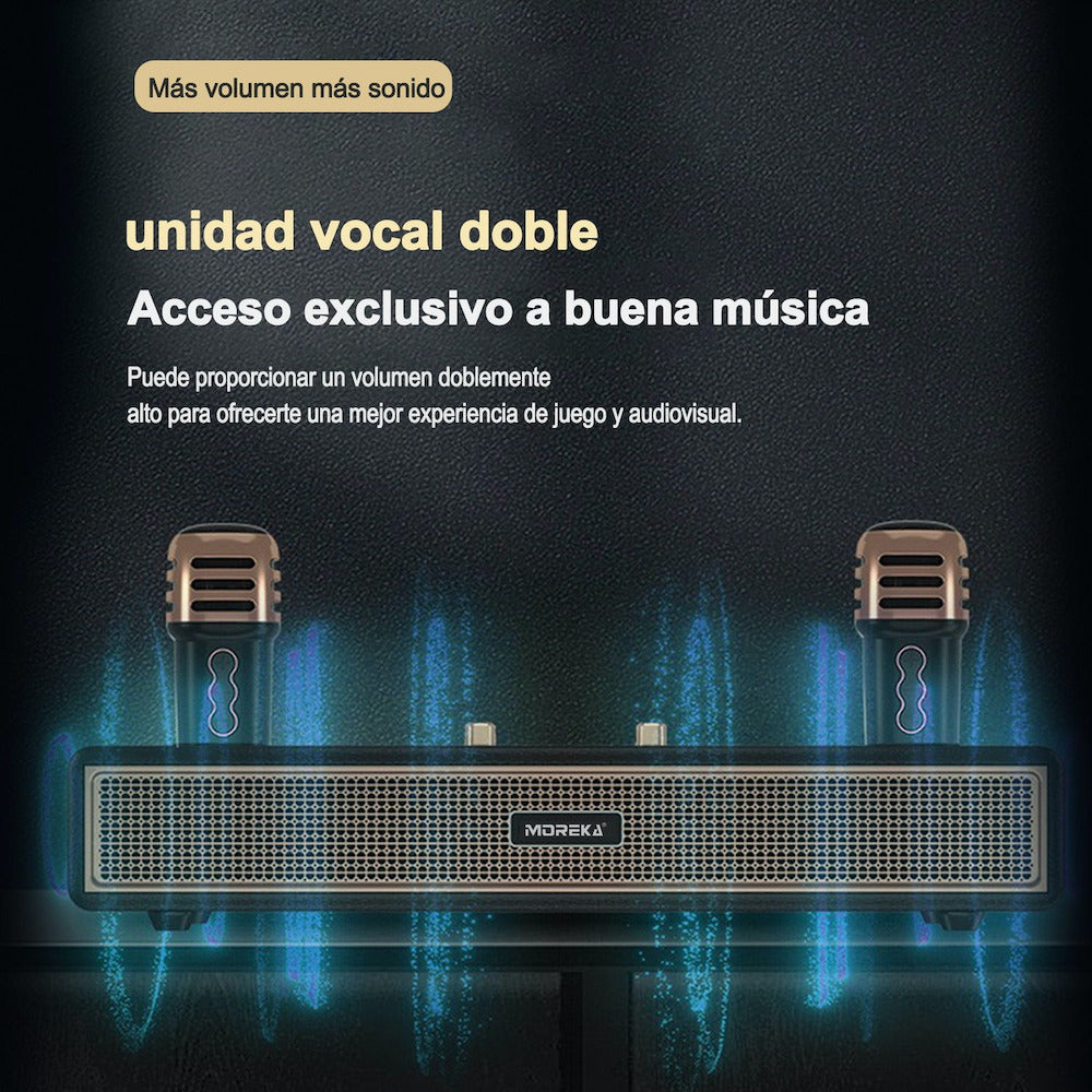 Bocina Karaoke Bluetooth FM dual microfonos retro Moreka 382 - Imagen 4