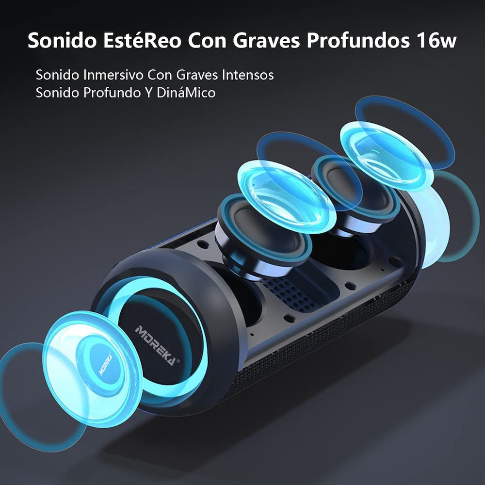 Bocina Bluetooth Moreka 375 Resistente al agua IPX6, Radio FM, USB, Micro SD - Imagen 8