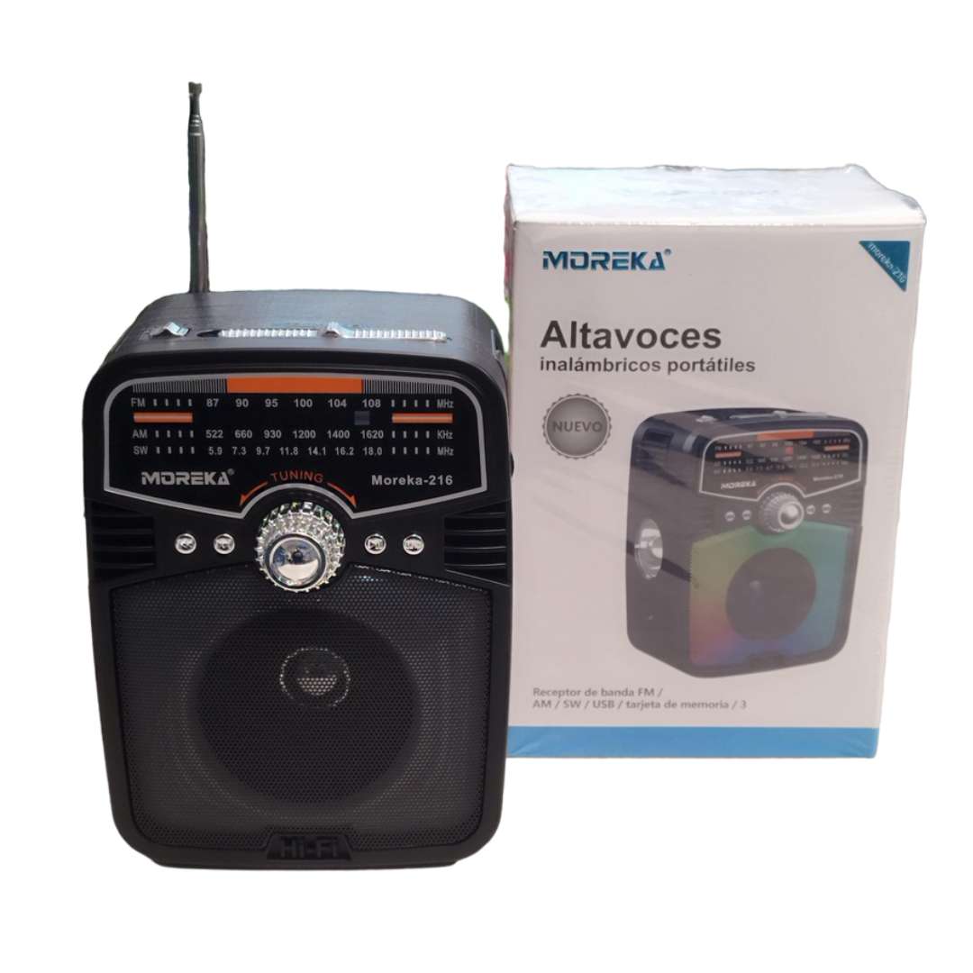 Bocina Radio FM - AM Moreka 216, Bluetooth, TF Card, Lampara, USB - Imagen 2