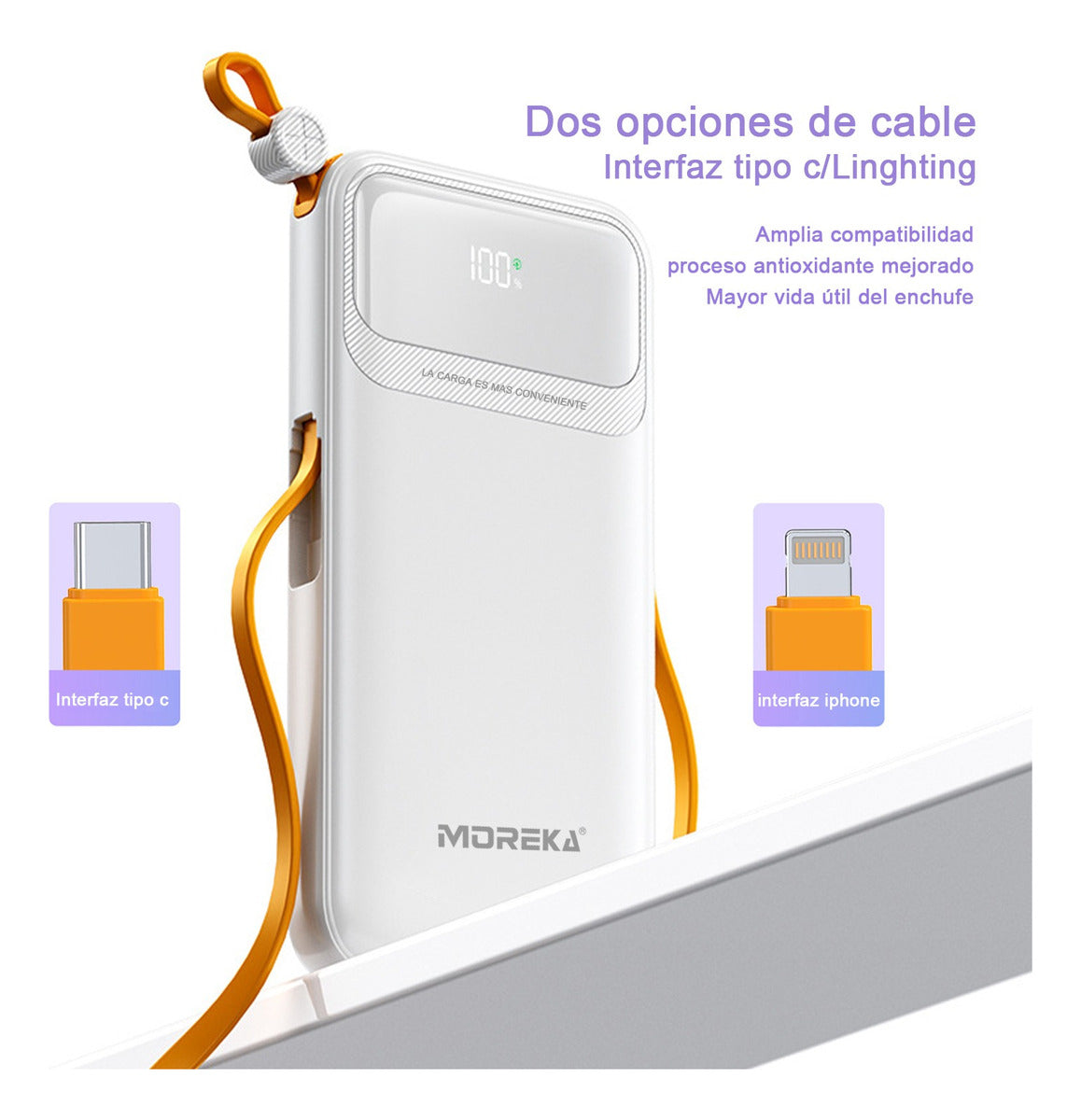 Power Bank Moreka K064 1000 mAh 37W 2 entredas 2 salidas - Imagen 8