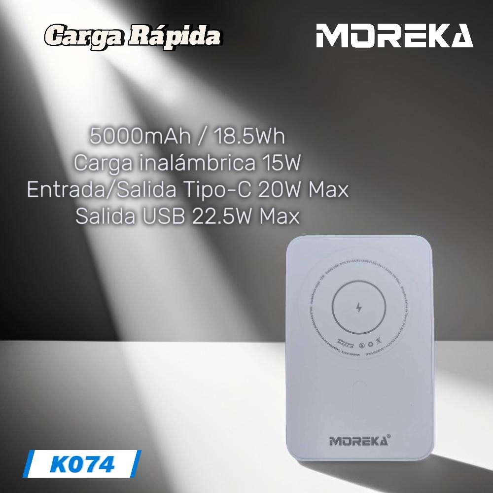 Power Bank Moreka K074 5000 mAh 18.5W inalámbrica 15W - Imagen 4