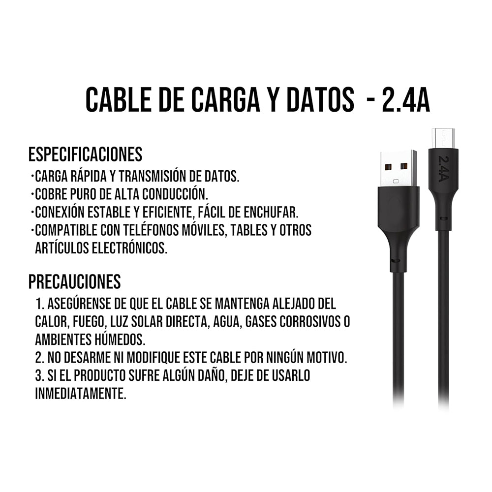 Cable Tipo V8 Micro USB, Moreka CB-045 3.1A 1 M. - Imagen 5