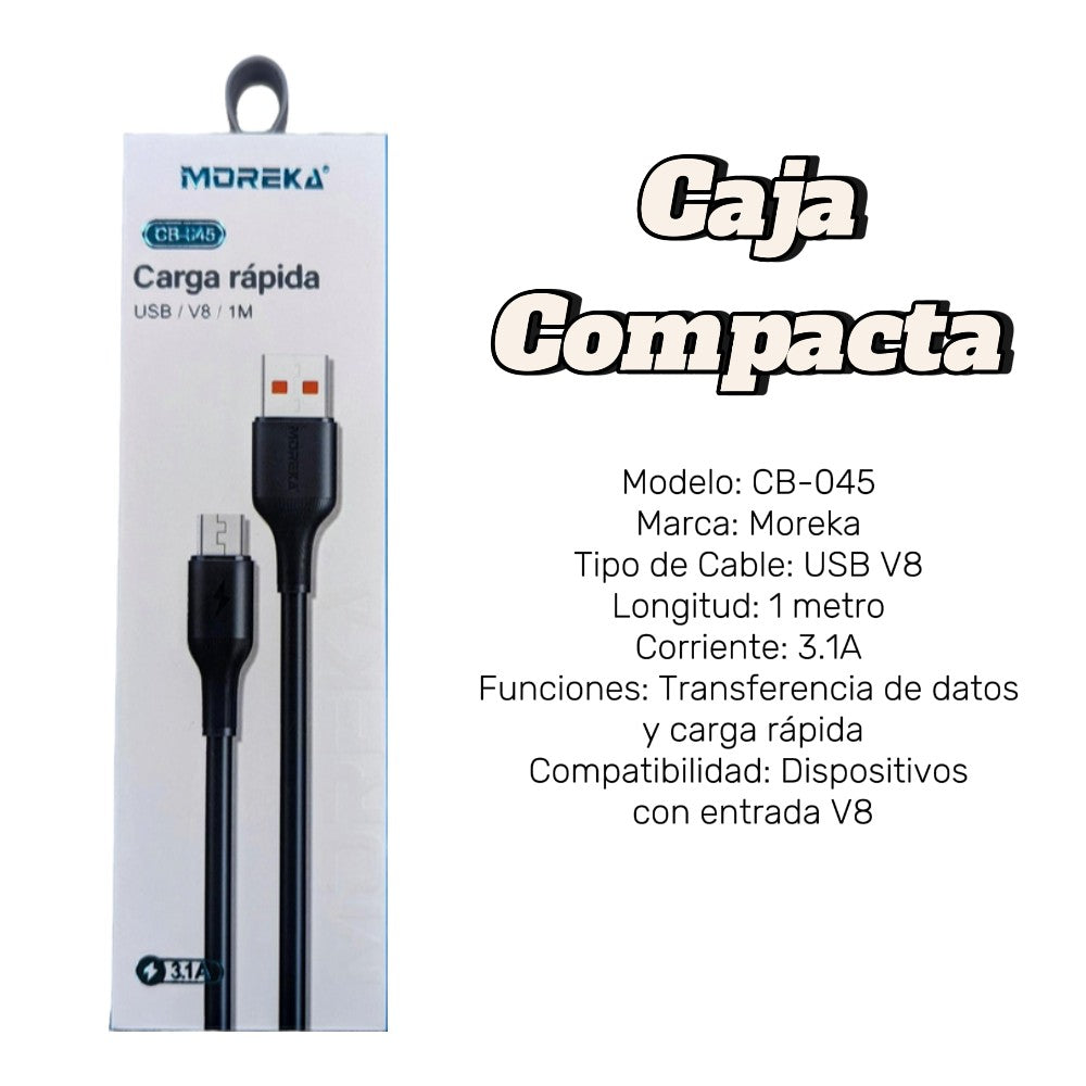 Cable Tipo V8 Micro USB, Moreka CB-045 3.1A 1 M. - Imagen 8