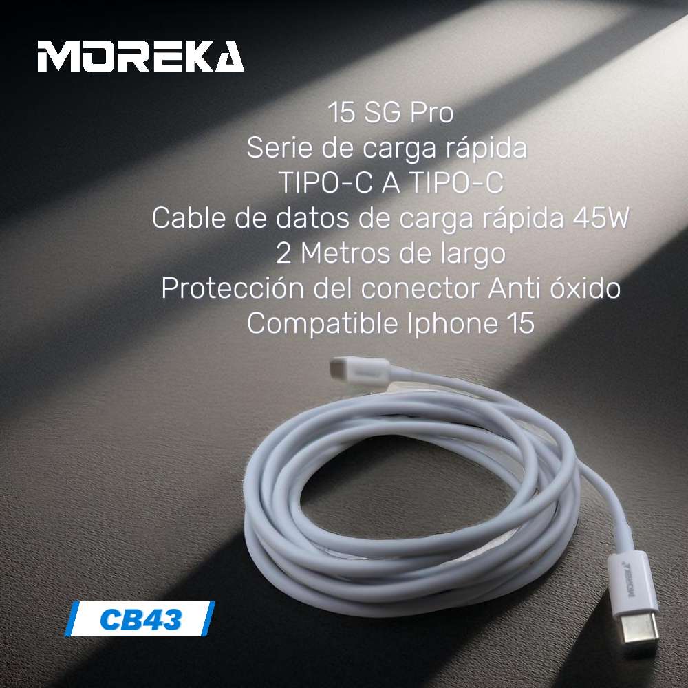 Cable Moreka Tipo C a C CB-43 45W carga rápida 2M - Imagen 3