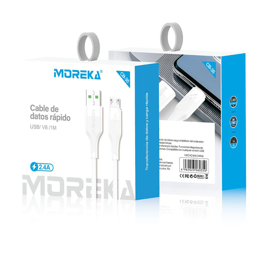 Cable Tipo V8 Micro USB, Moreka CB-35, 2.4 1 M. - Imagen 3