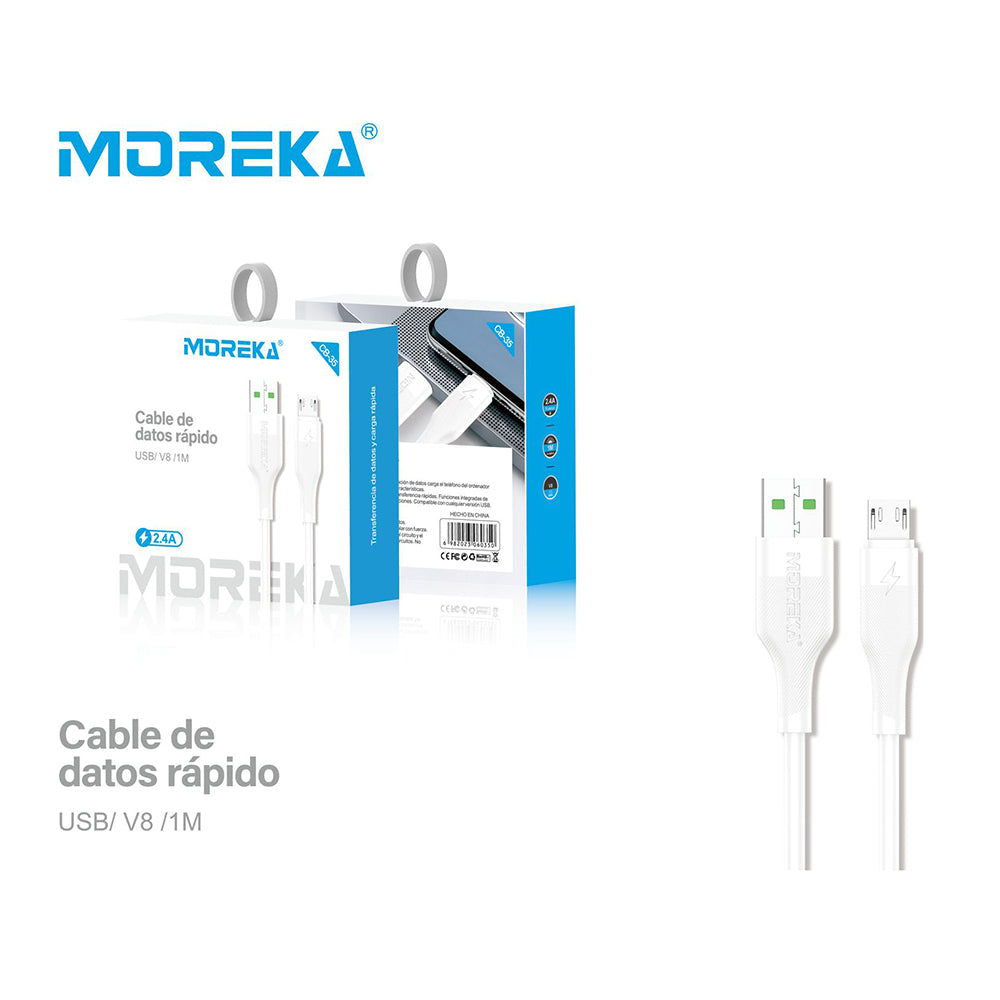 Cable Tipo V8 Micro USB, Moreka CB-35, 2.4 1 M. - Imagen 10