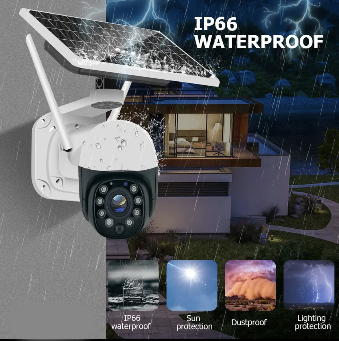 Cámara de Seguridad inalámbrica WiFi con Panel Solar Integrado Contra Agua IP66 JK-8181 - Imagen 3