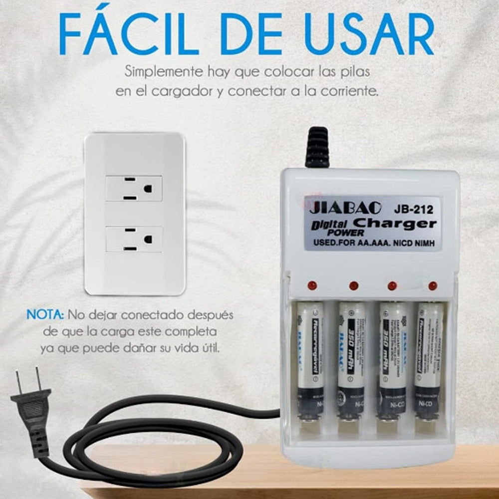 Cargador De Pilas Baterías Recargables Aa / Aaa +4 Pilas AAA JB212 - Imagen 4