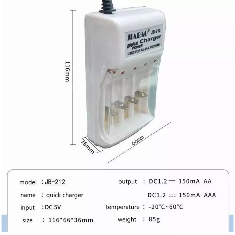 Cargador De Pilas Baterías Recargables Aa / Aaa +4 Pilas AAA JB212 - Imagen 9