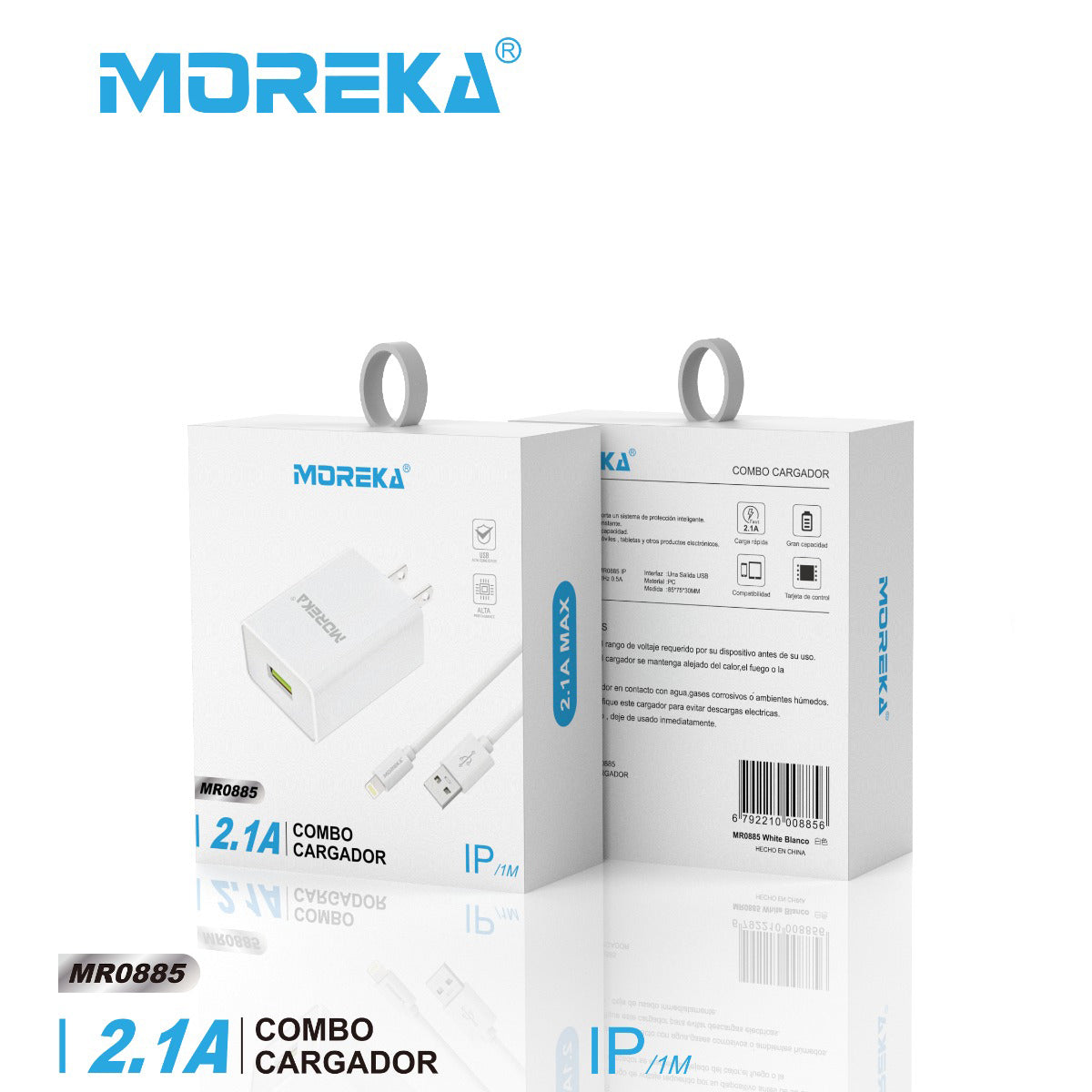 Cargador 2.1A Moreka MR2885 Ligthning 2.1A Cable tipo IP 1M - Imagen 6