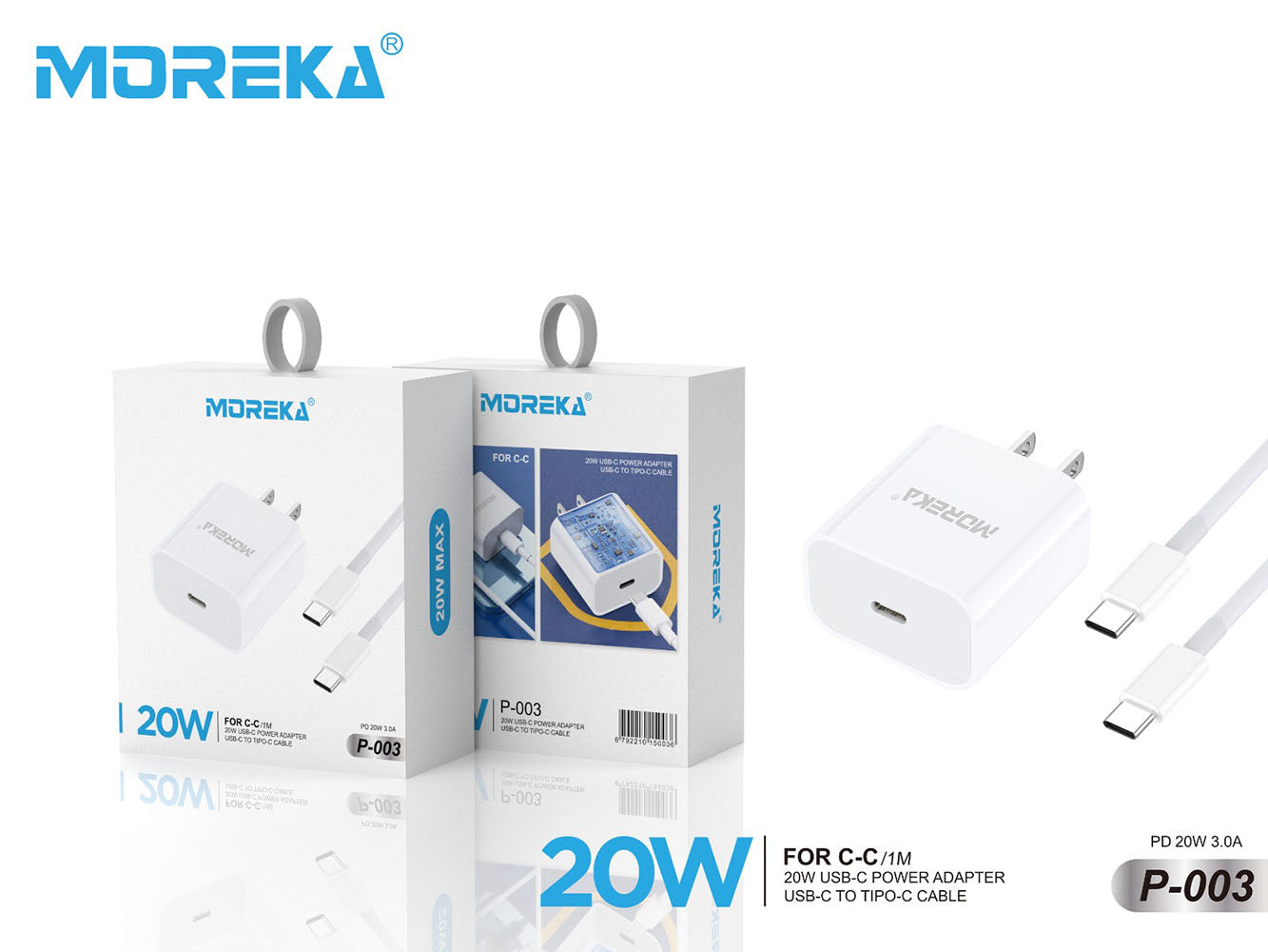 Cargador MOREKA P-003 20W, 3.1A Incluye tipo Cable C - C - Imagen 5
