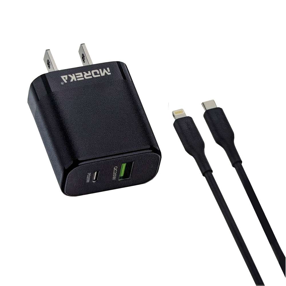 Cargador 40W Moreka AC111 2 puertos PD20W y QC 3.0 20W Cable tipo C - IP 1M - Imagen 2